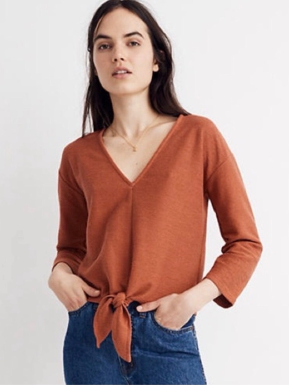 Madewell Tie-Front V-Neck Ribbed Top
